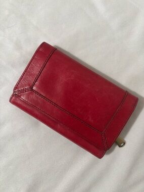 HOBO Red Soft Leather Tri Fold Wallet Card Holder Compact